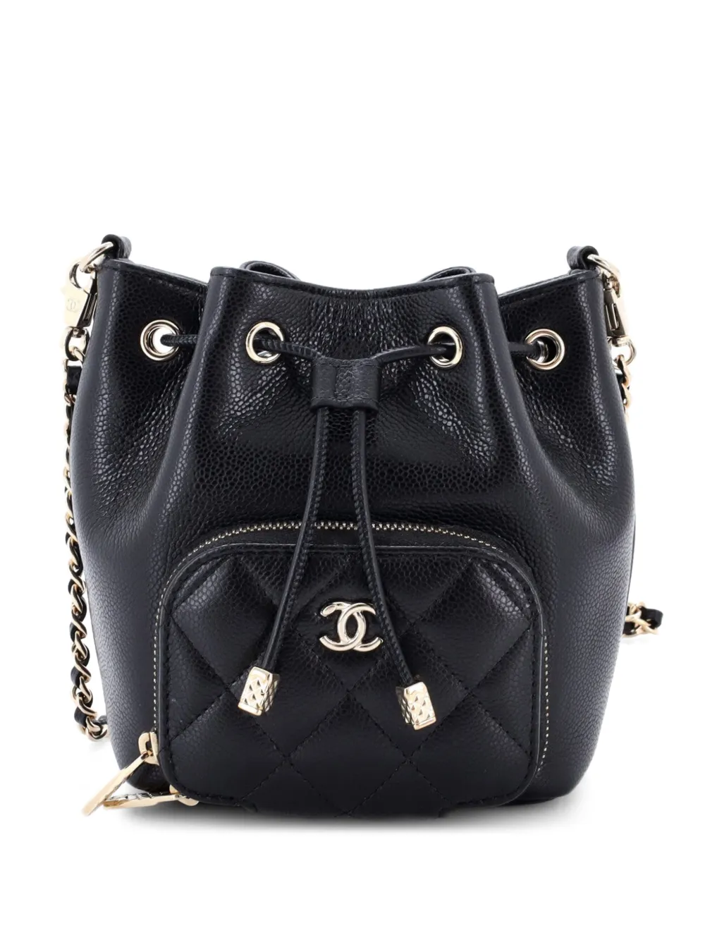 CHANEL Pre-Owned Business Affinity Top Handle Drawstring Bucket Bag Quilted Caviar Mini satchel - Nero