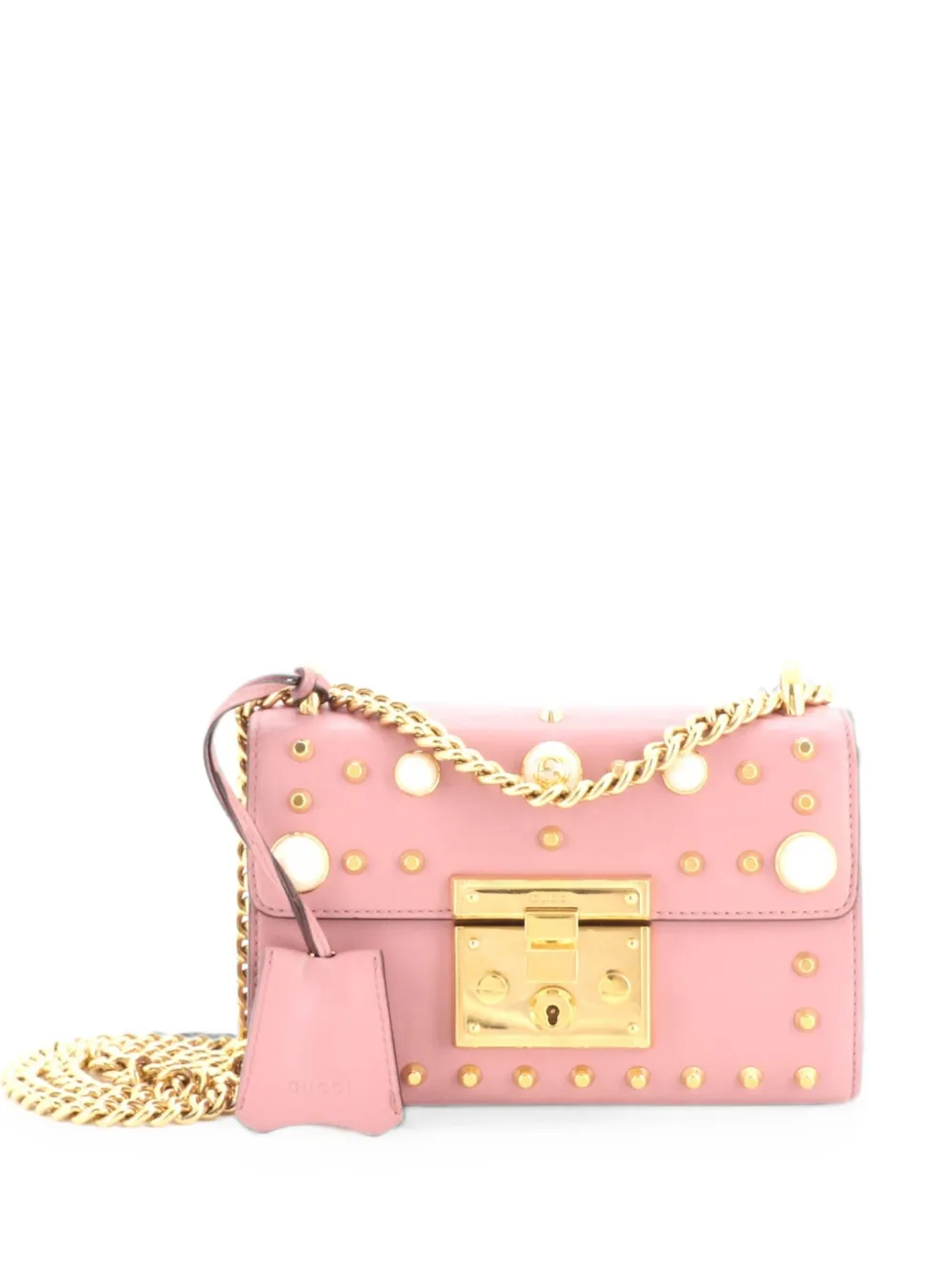 Gucci Pre-Owned Pearly Padlock Studded Leather Small shoulder bag - Pink