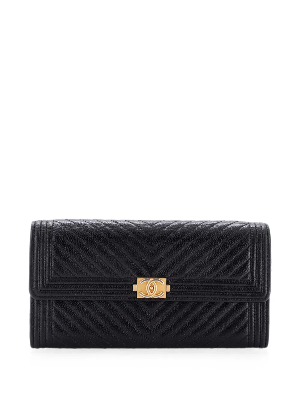 CHANEL Pre-Owned Boy Flap Wallet Chevron Caviar Long small wallets - Nero