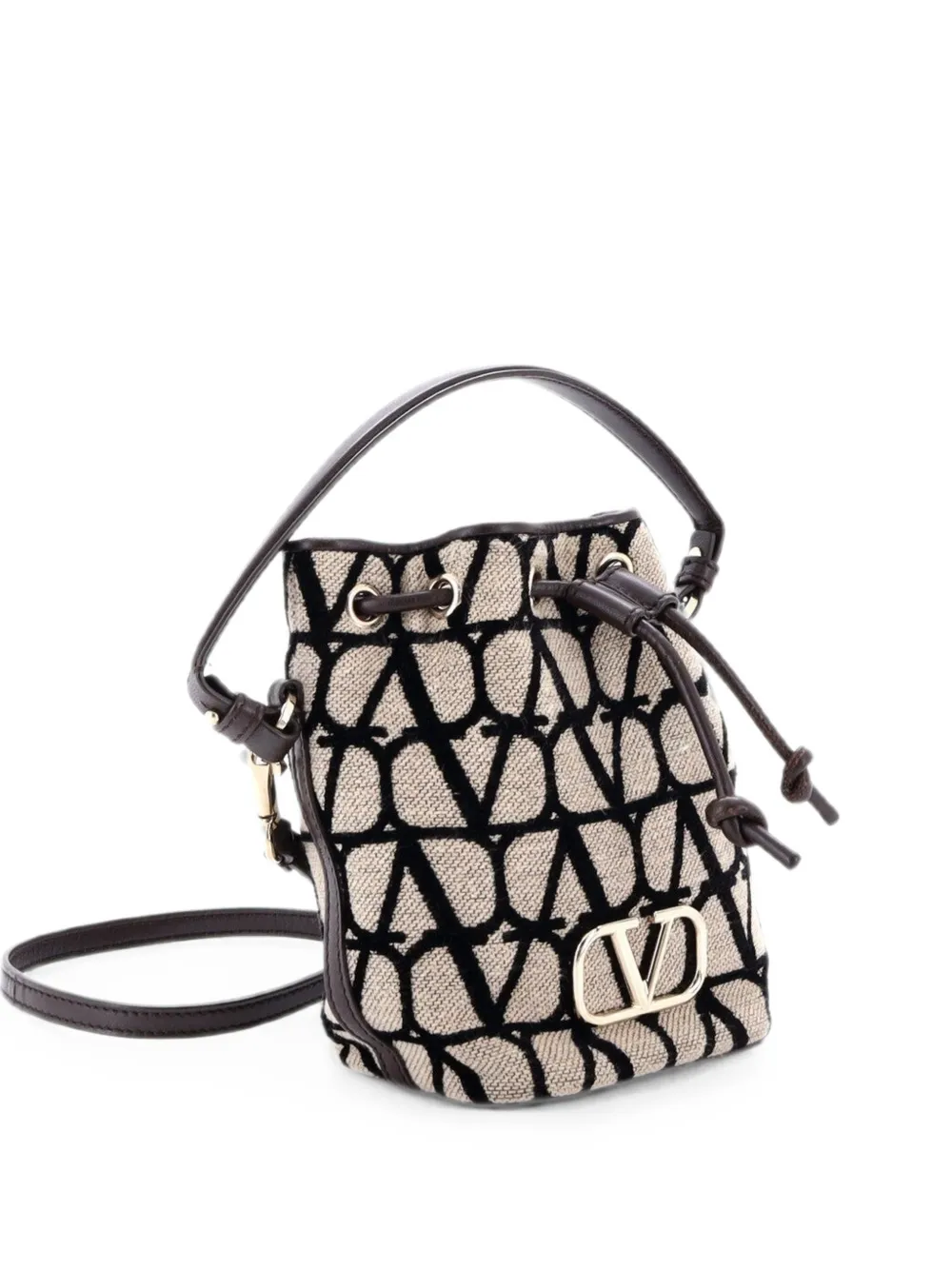 Valentino Garavani Pre-Owned VLogo Signature Toile Iconograph Fabric Mini bucket bag - Marrone