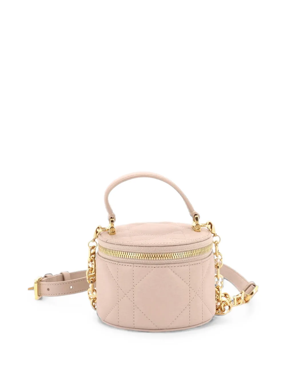 Christian Dior Pre-Owned Round Vanity on Chain Cannage Quilt Lambskin Mini pouch - Neutrals