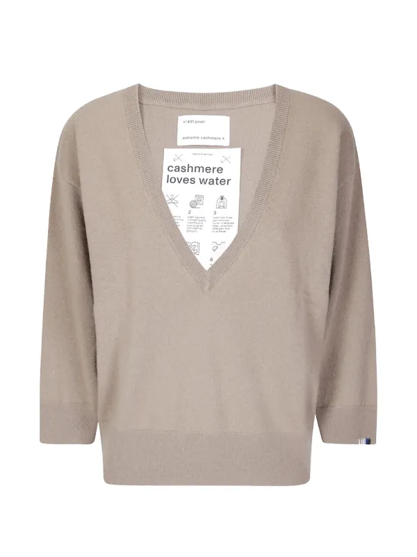 Extreme Cashmere Pearl V-neck Sweater in Neutrals