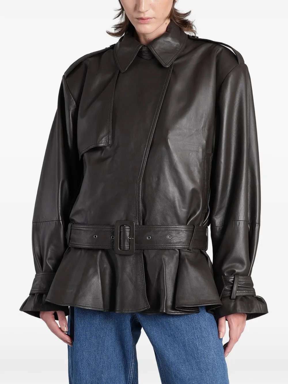 ROTATE BIRGER CHRISTENSEN biker leather jacket dark brown - Braun