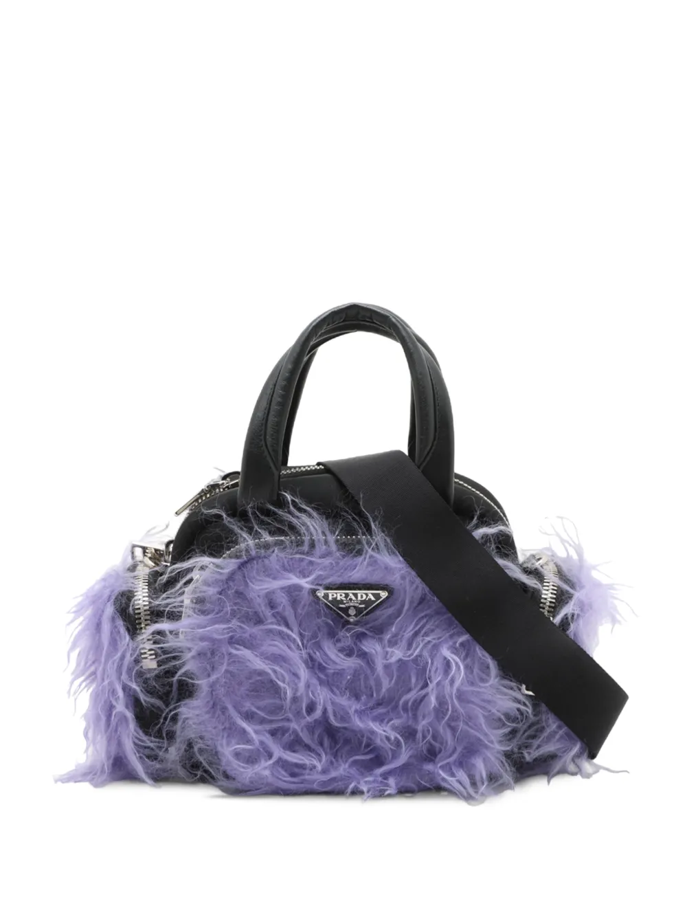 Prada Pre-Owned 2013-2026 Fur and Tessuto Pocket Top Handle Cargo Bag satchel - Violett