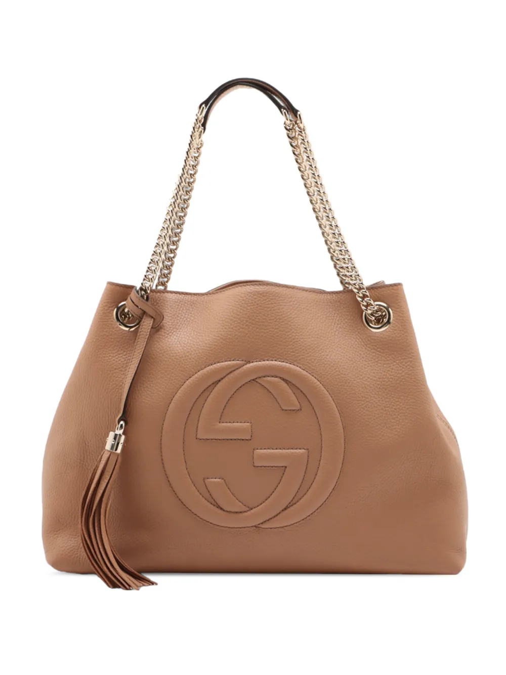 Pre-owned Gucci 2000-2015 Medium Calfskin Soho Chain Tote Bag In Neutrals