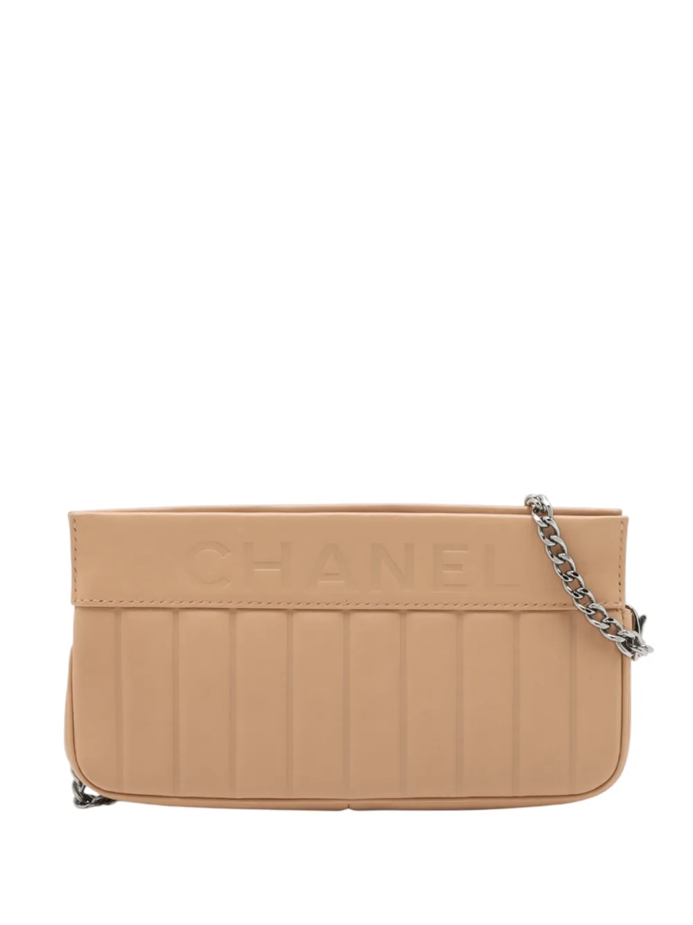 Pre-owned Chanel 2003-2004 Vertical Quilt Lambskin Chain Pochette Shoulder Bag In Neutrals
