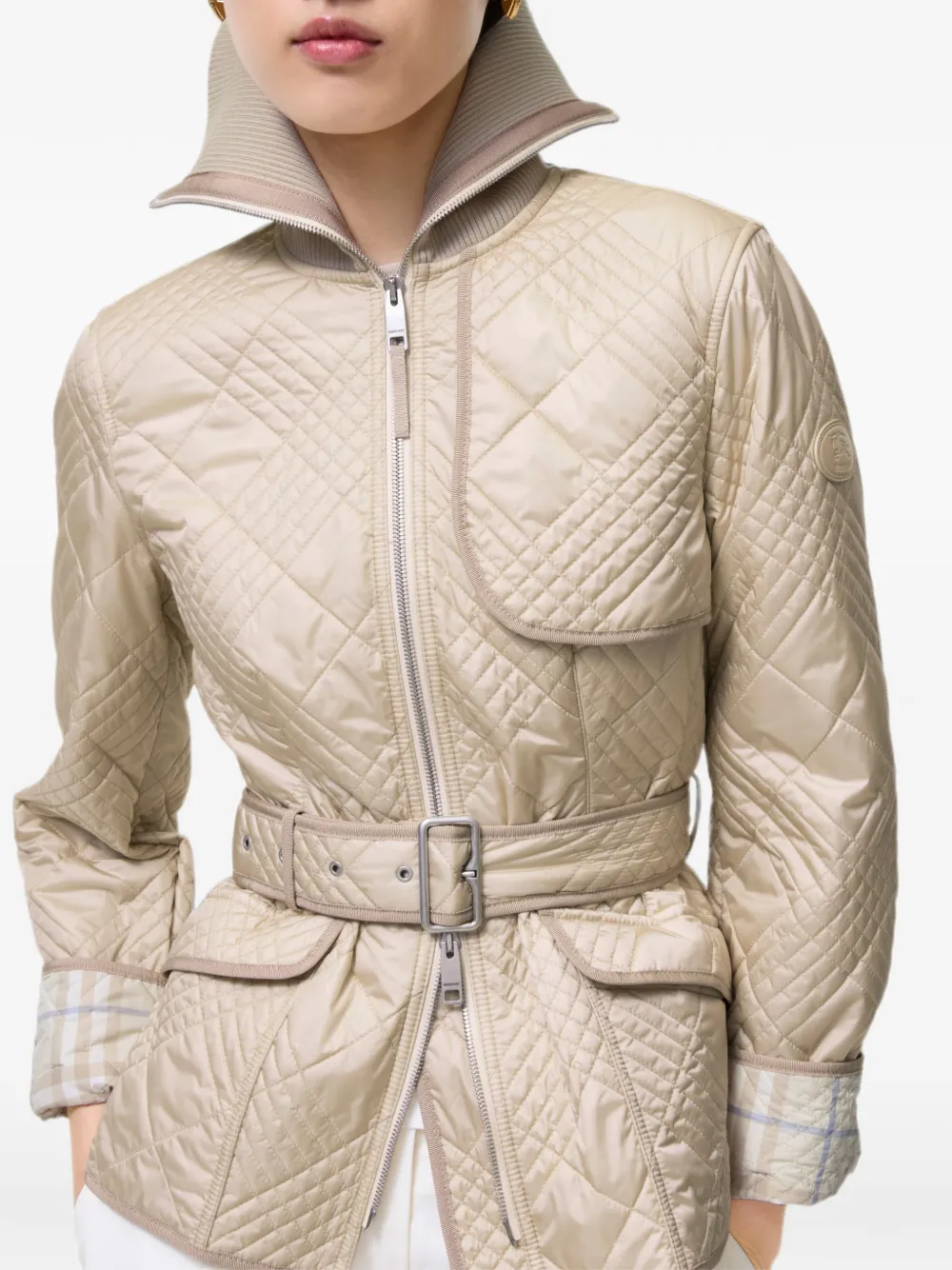 Burberry Abbeydale nylon jack met geruit stiksel Beige