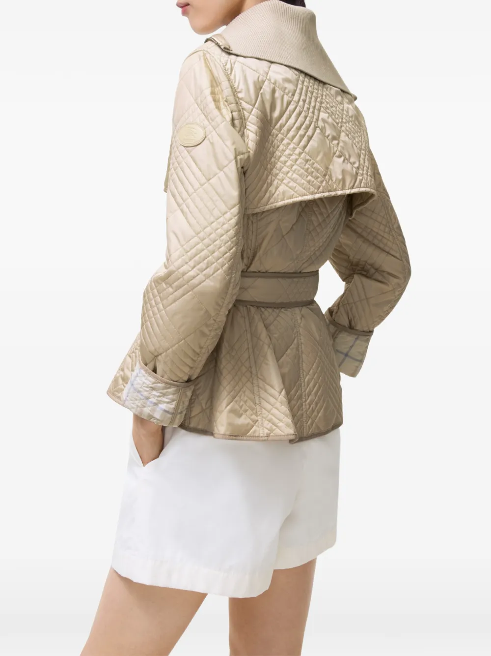 Burberry Abbeydale nylon jack met geruit stiksel Beige