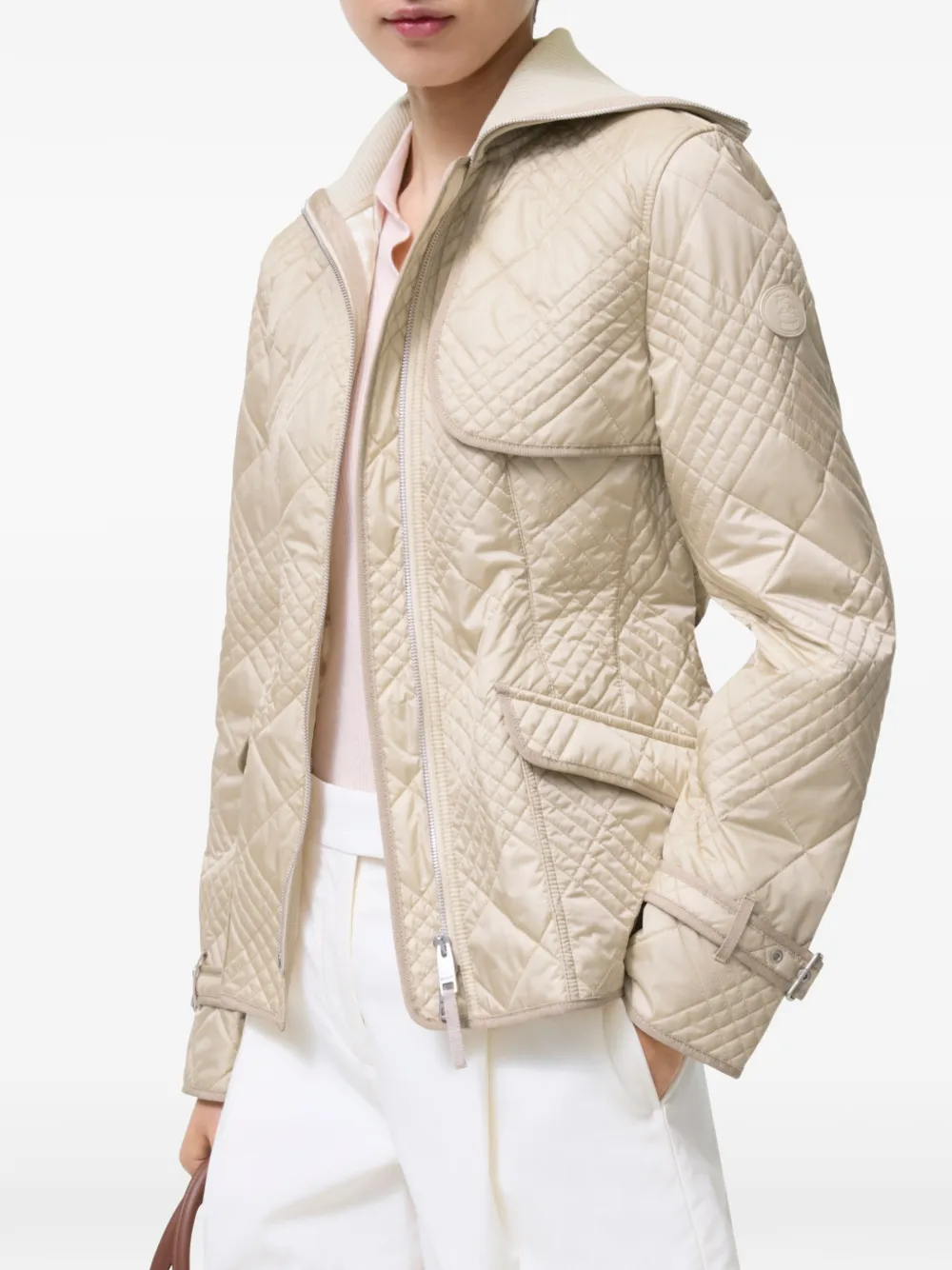 Burberry Abbeydale nylon jack met geruit stiksel Beige