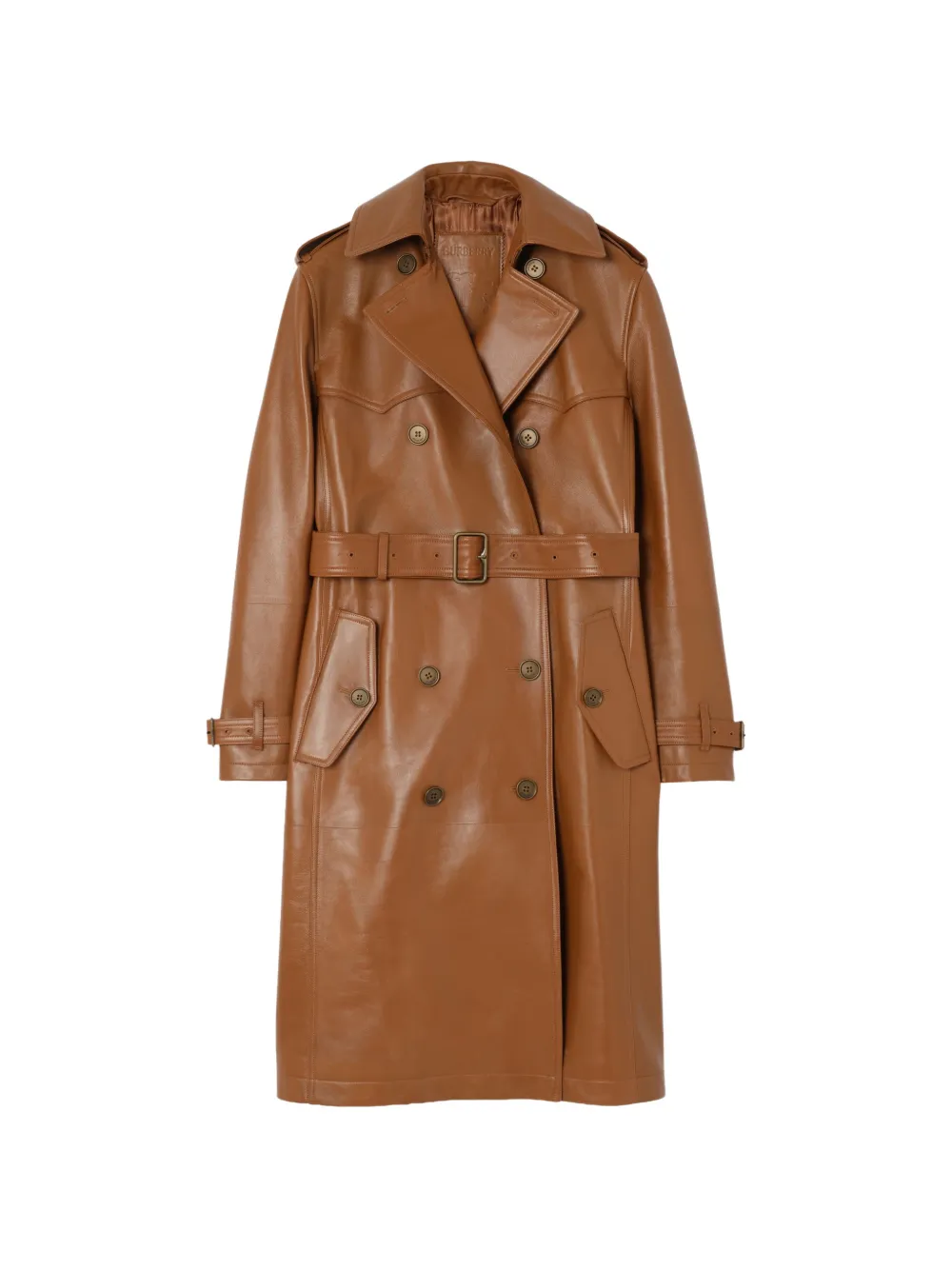 Burberry long leather Foxfield trench coat - Marrone