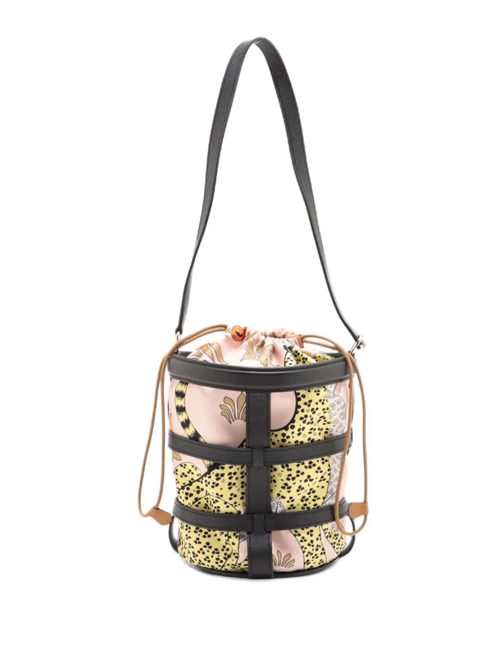 Hermès Pre-Owned 2016 Les Léopards Silk and Epsom Sac Musardine bucket bag - Orange