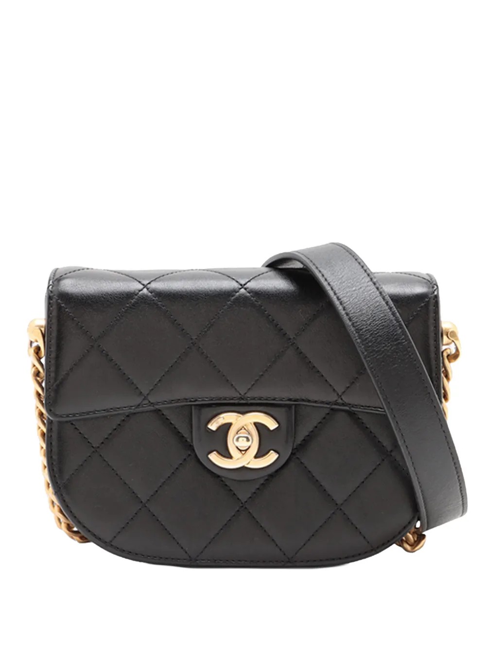 CHANEL Pre-Owned 2021 Mini CC Quilted Calfskin Round Moon Messenger Flap crossbody bag - Schwarz