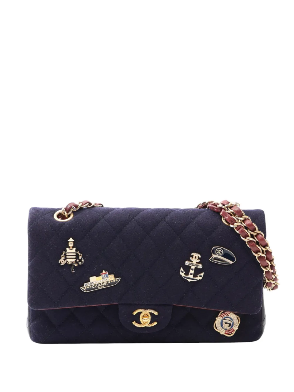 CHANEL Pre-Owned 2018-2019 Paris Hamburg Medium Classic Jersey Coco Sailor Charms Double Flap shoulder bag - Blu