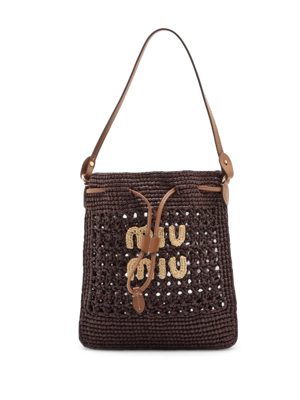 Pre-owned Miu Miu 2010-2026 Mini Raffia Logo Handbag In 褐色