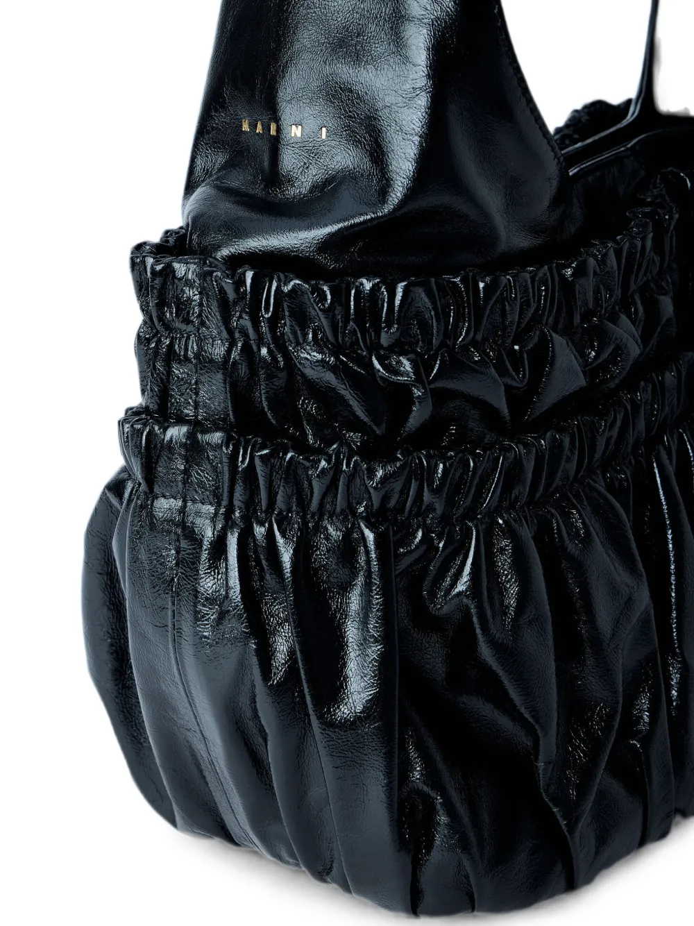 Marni Gesmockte leren shopper Zwart
