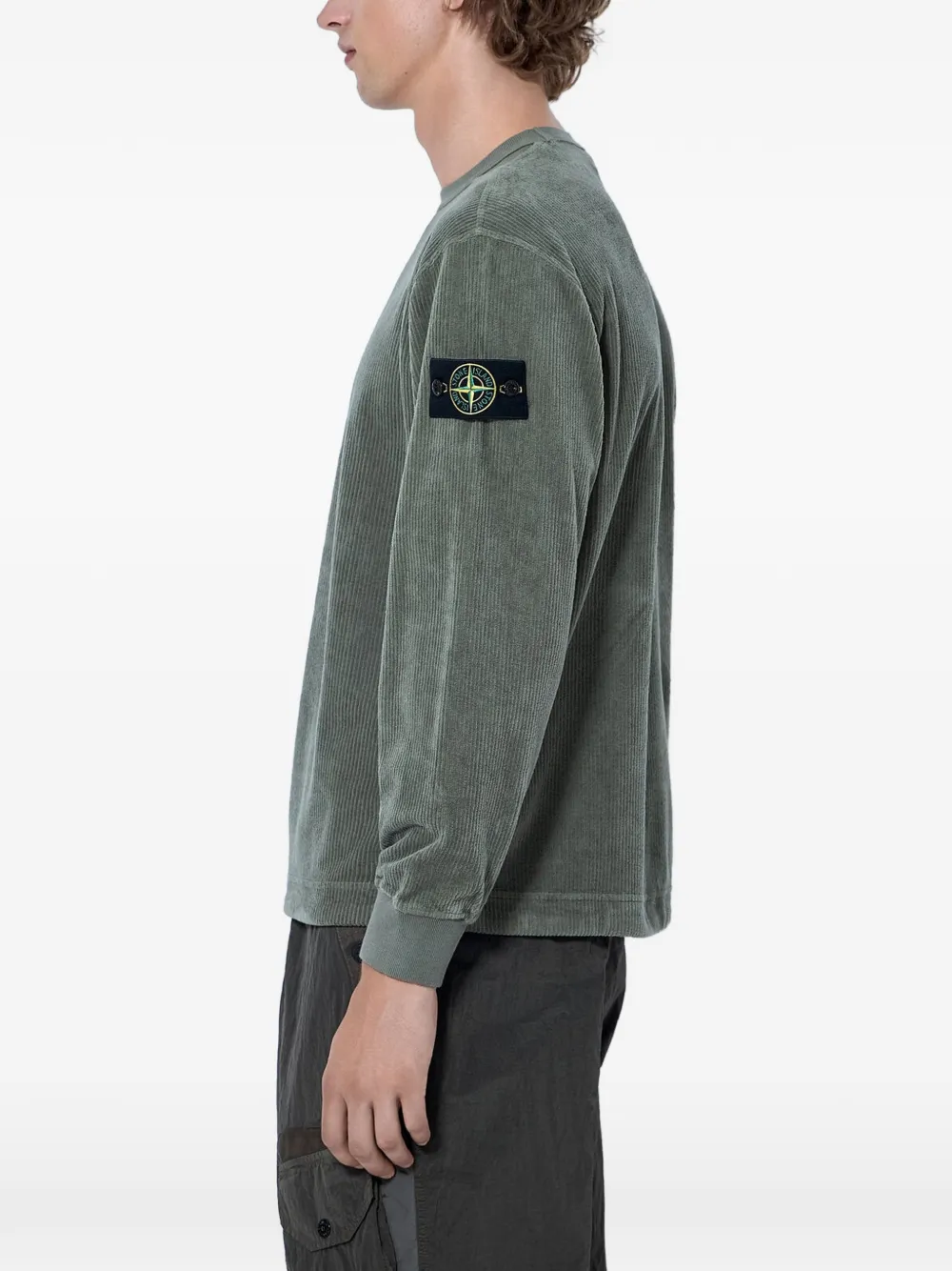 Stone Island 156100030 ribfluwelen sweater met logopatch Grijs