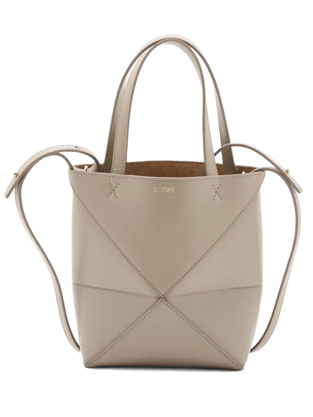 Pre-owned Loewe 2013 Mini Shiny Calfskin Puzzle Fold Tote Satchel In Brown