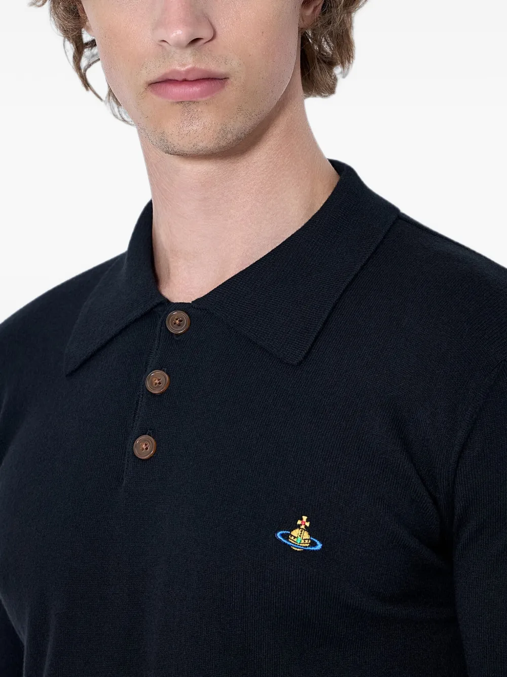 Vivienne Westwood Poloshirt met geborduurd patroon en geribbelde afwerking Zwart