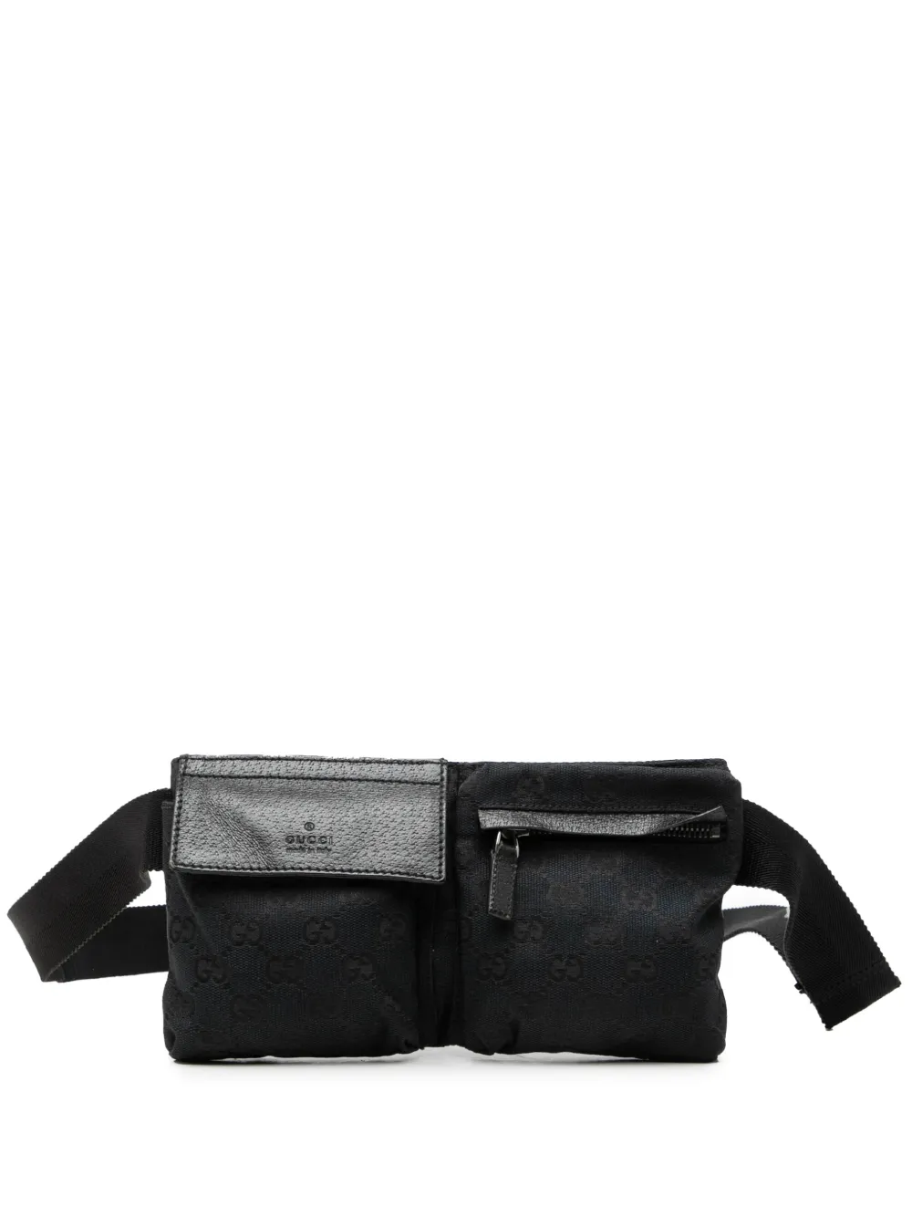 Pre-owned Gucci 2000-2015 Gg Canvas Double Pocket Belt Bag In Black