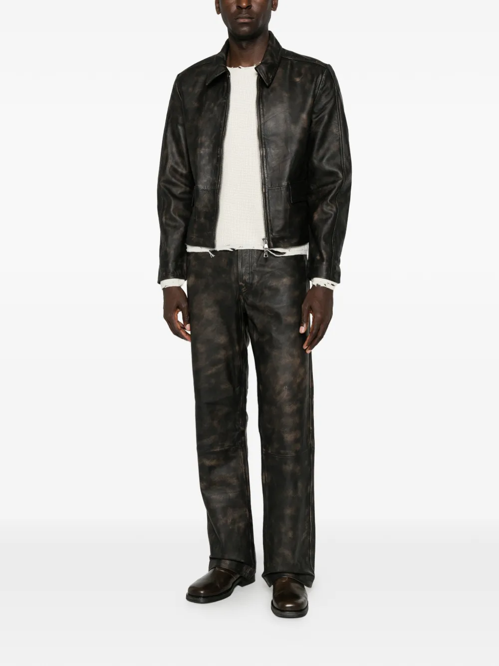 Won Hundred Denzel leren jack met verweerde afwerking Zwart