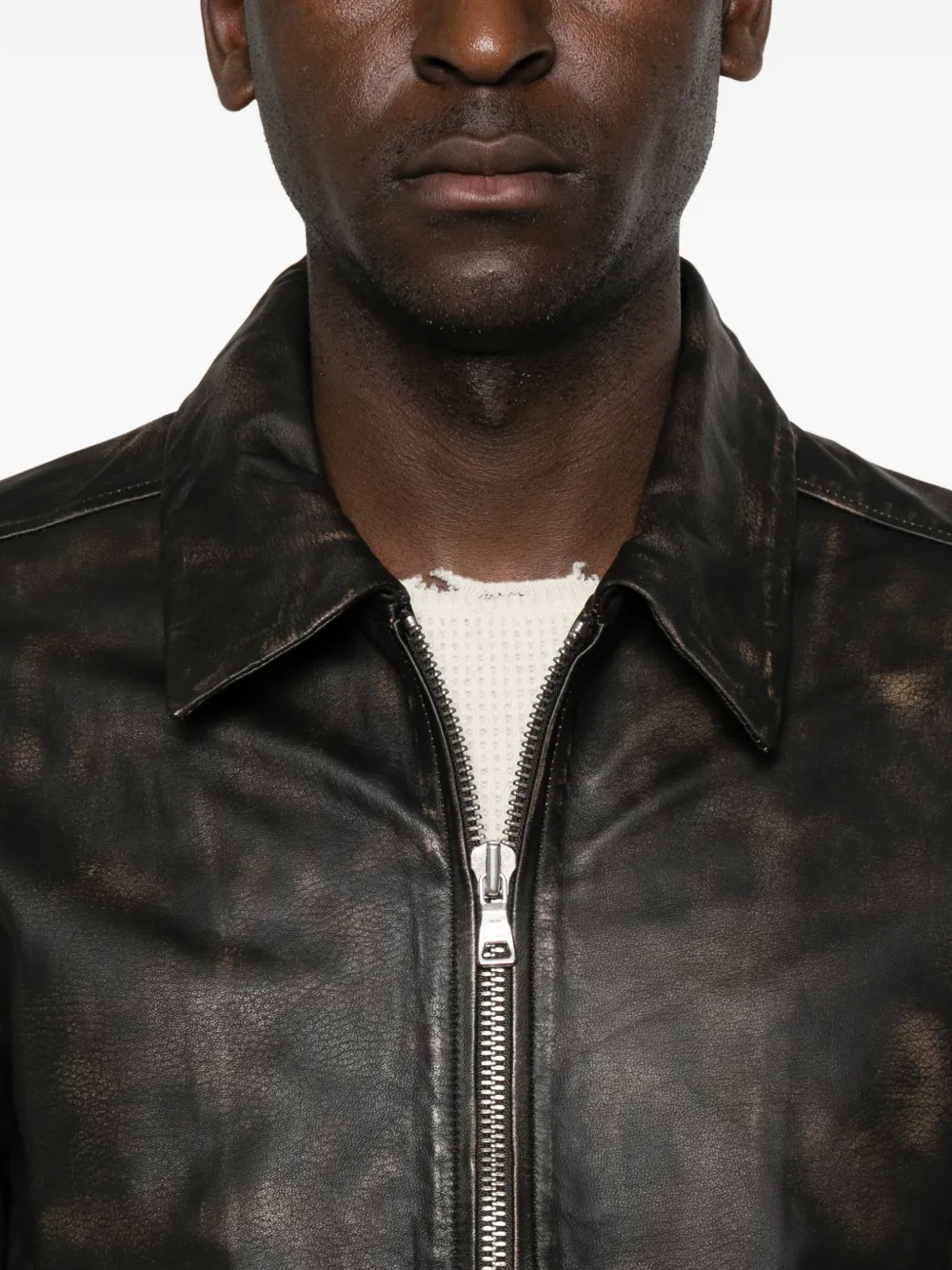 Won Hundred Denzel leren jack met verweerde afwerking Zwart