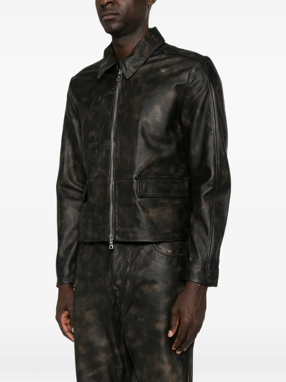 Won Hundred Denzel leren jack met verweerde afwerking Zwart