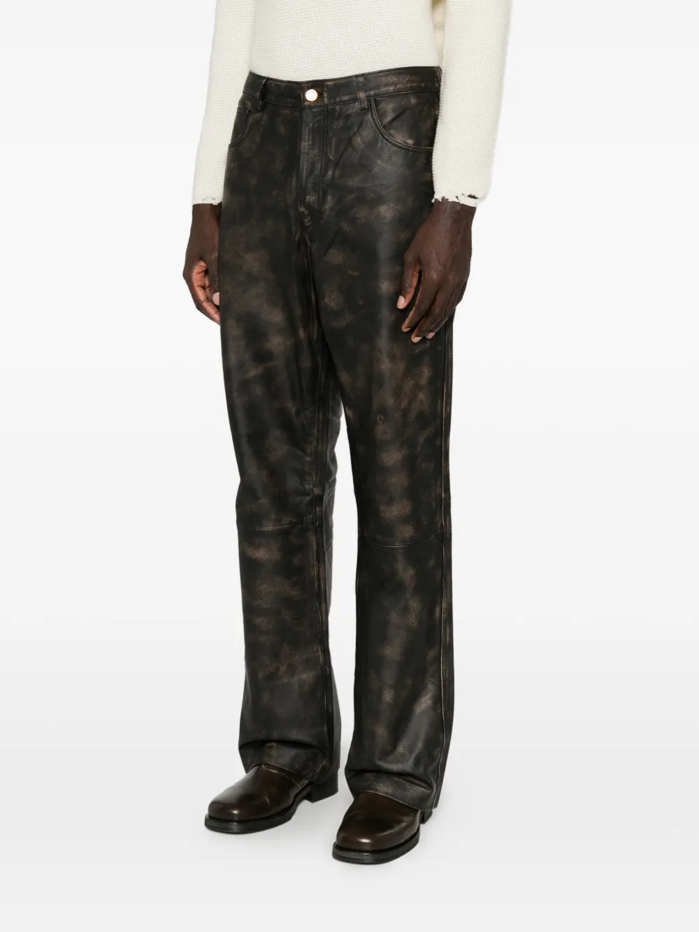 Won Hundred Genoa leren broek Zwart