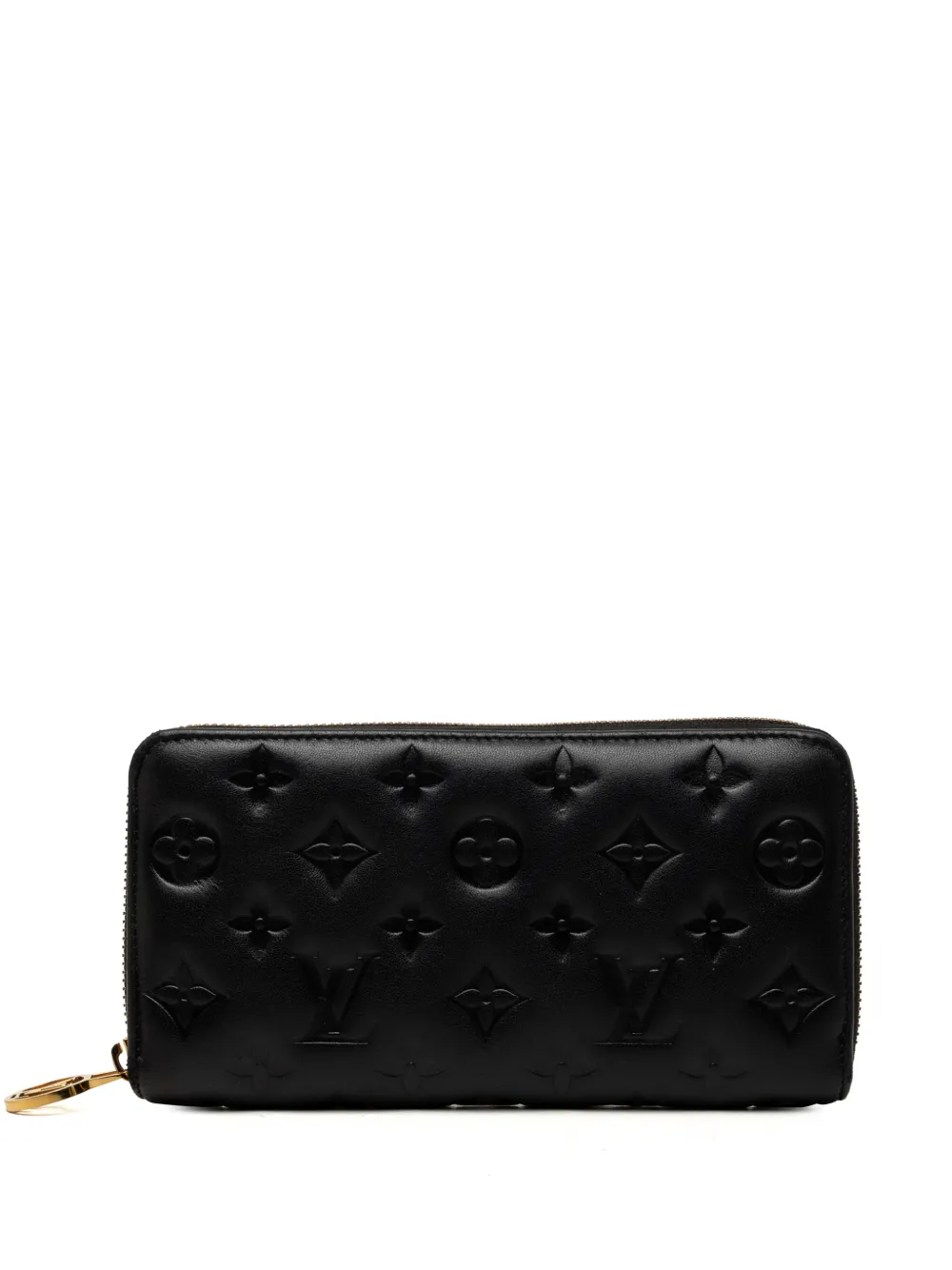 Pre-owned Louis Vuitton 2021-2026 Monogram Embossed Lambskin Coussin Zippy Wallet Long Wallets In Black
