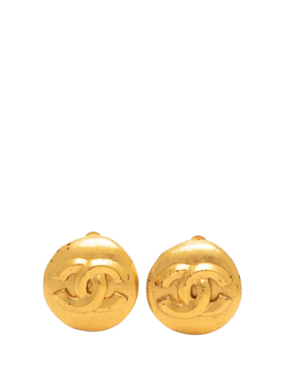 Pre-owned Chanel 1996 Cc Gold Plated Round Clip On Earrings Costume Earrings