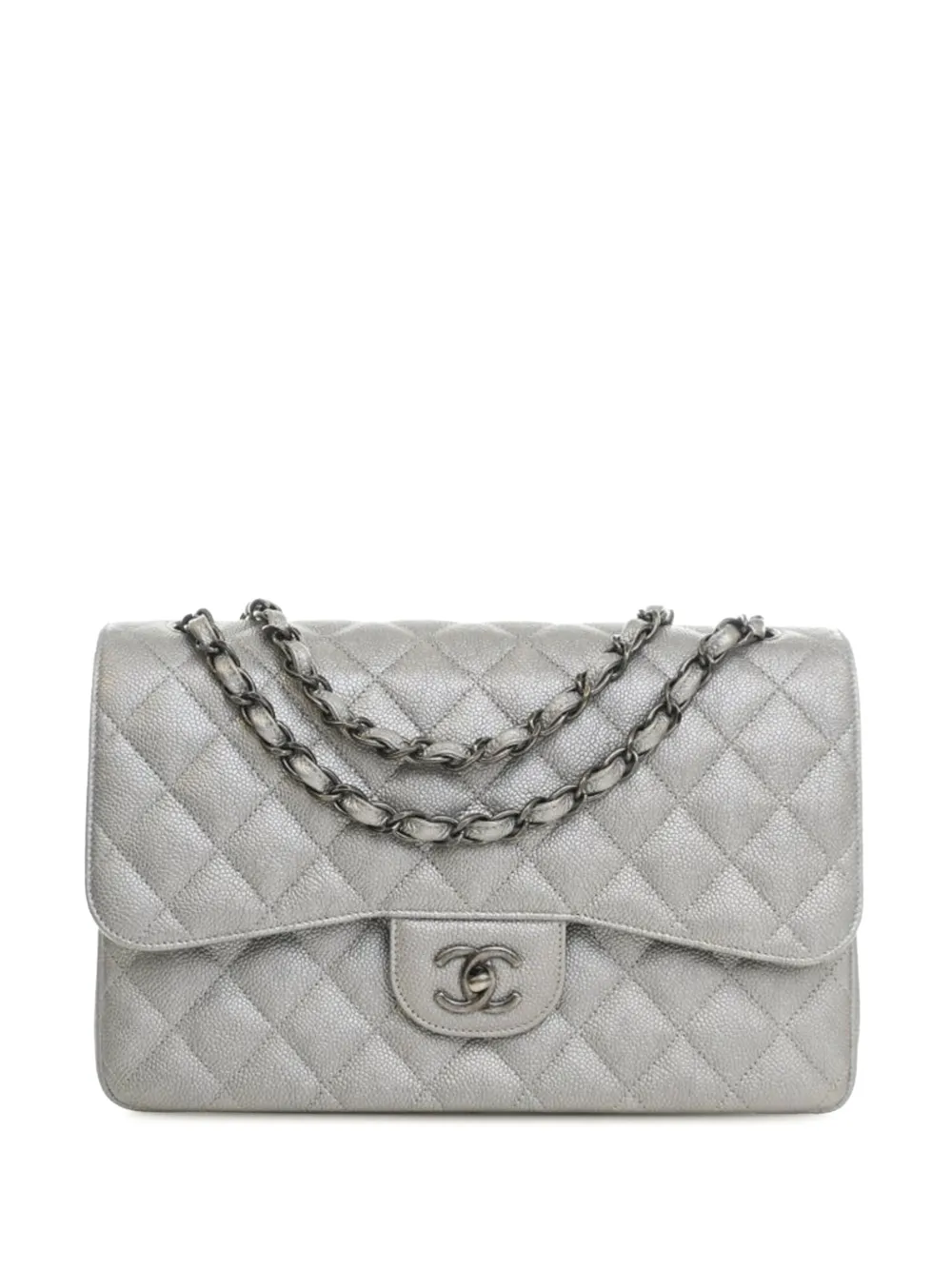 CHANEL Pre-Owned 2017-2018 Jumbo Classic Caviar Double Flap shoulder bag - Argento