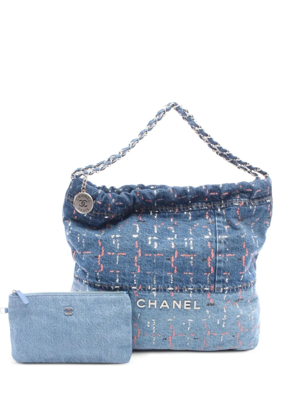 CHANEL Pre-Owned 2021 large Chanel 22 sequin shoulder bag - Blu