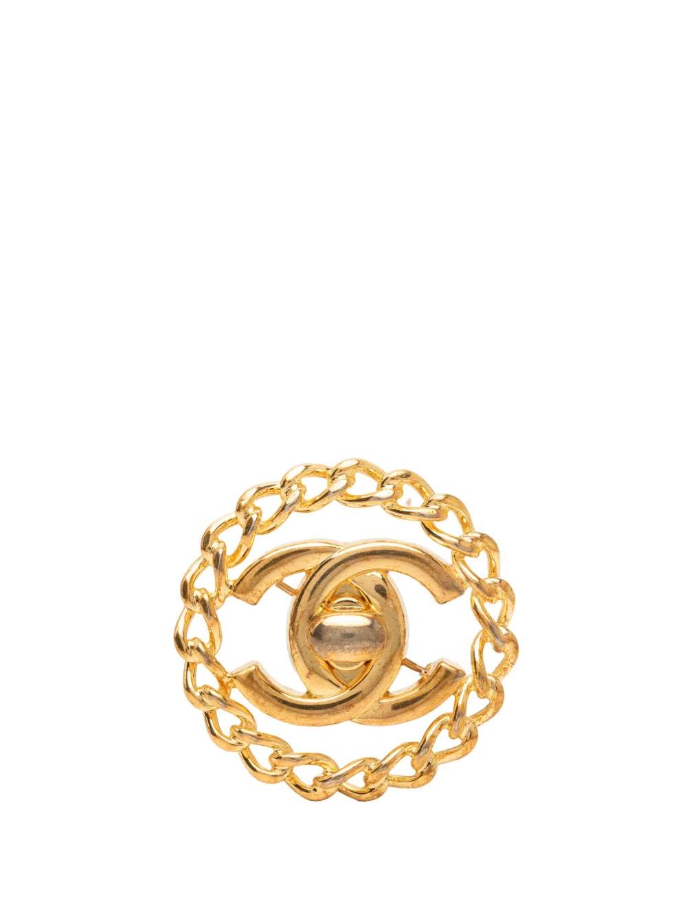 Pre-owned Chanel 1997 Cc Gold Plated Turnlock Chain Brooch Costume Brooch