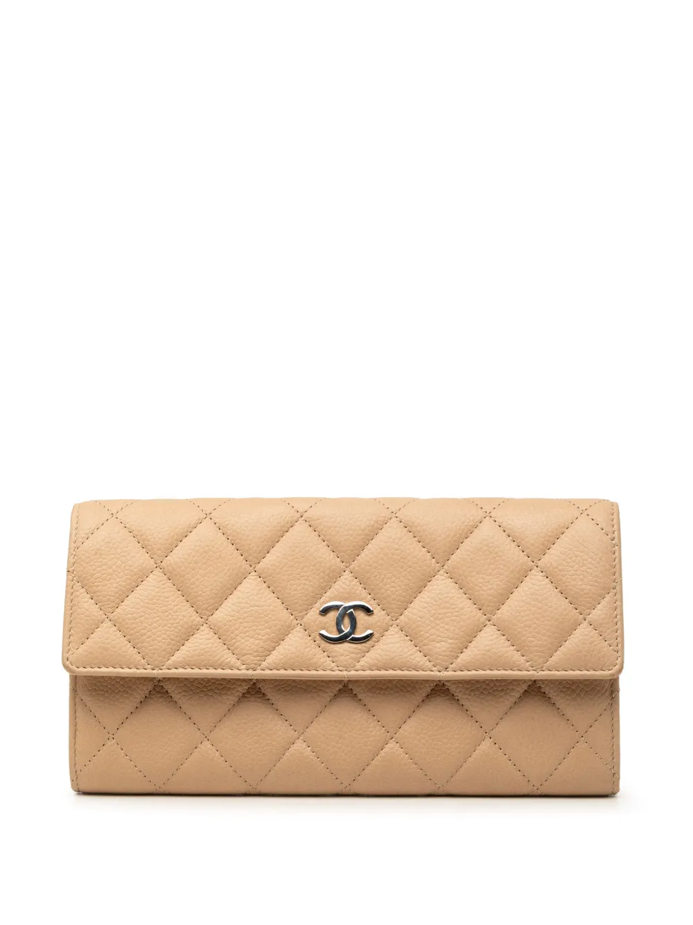 Pre-owned Chanel 2010-2011 Cc Quilted Caviar Gusset Flap Wallet Long Wallets In Neutrals