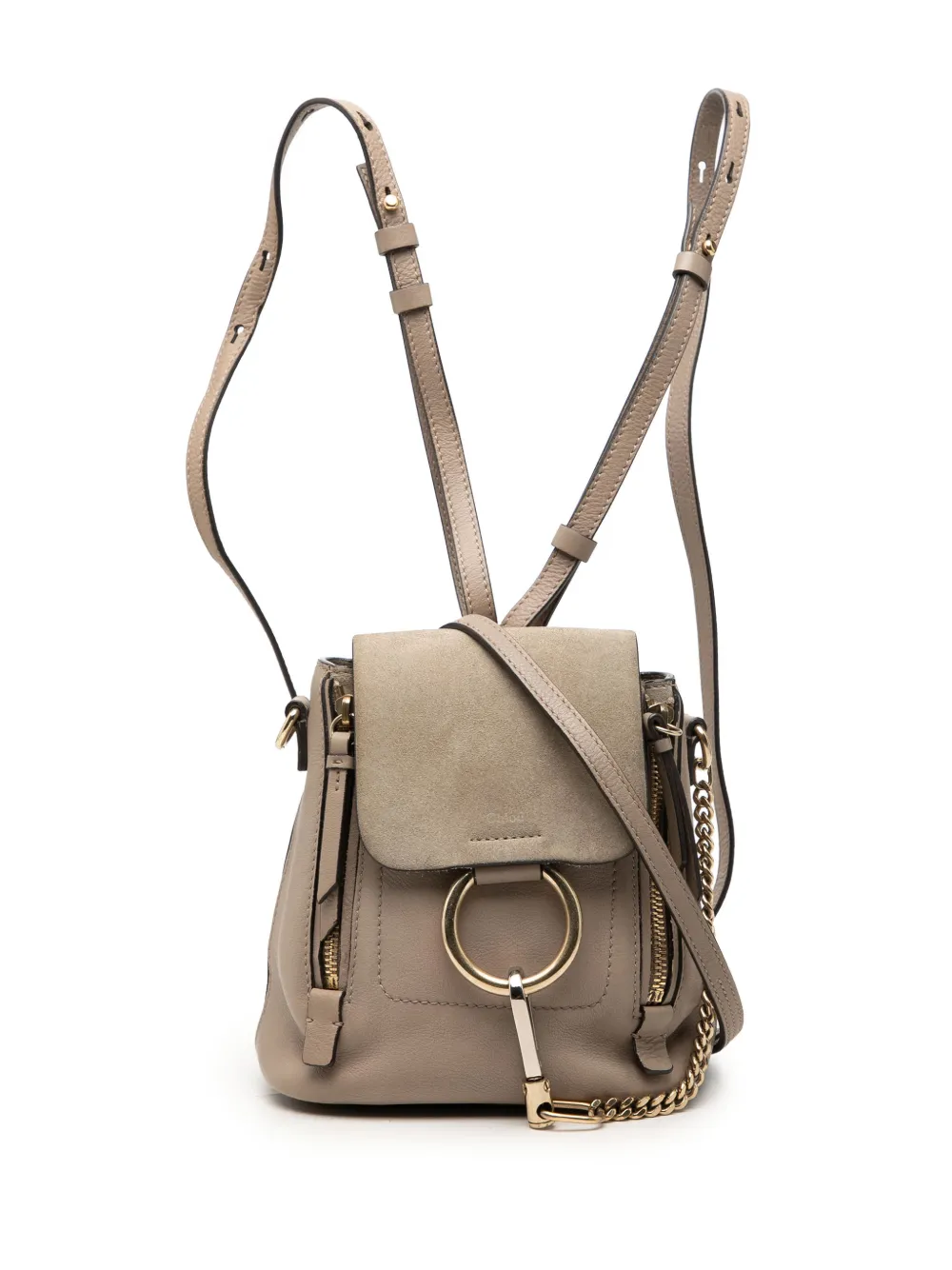 Pre-owned Chloé 2017 Mini Calfskin And Suede Faye Backpack In Brown