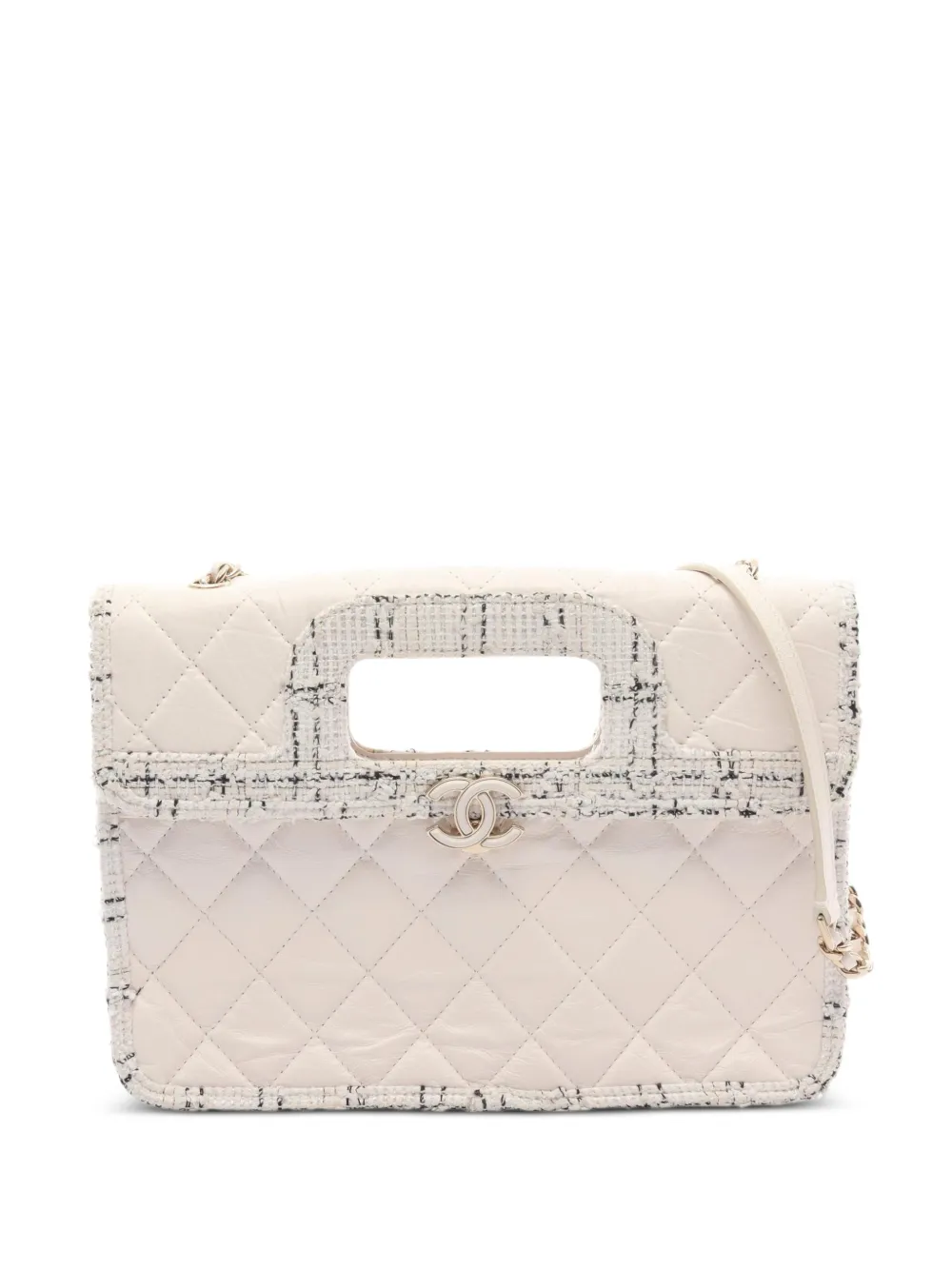 CHANEL Pre-Owned 2019 Matelassé tweed shoulder bag - Bianco