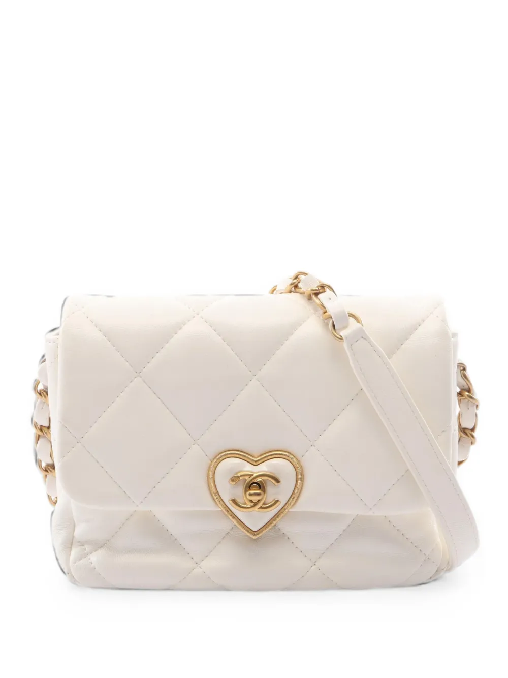 CHANEL Pre-Owned 2021 Matelassé heart-lock shoulder bag - Bianco