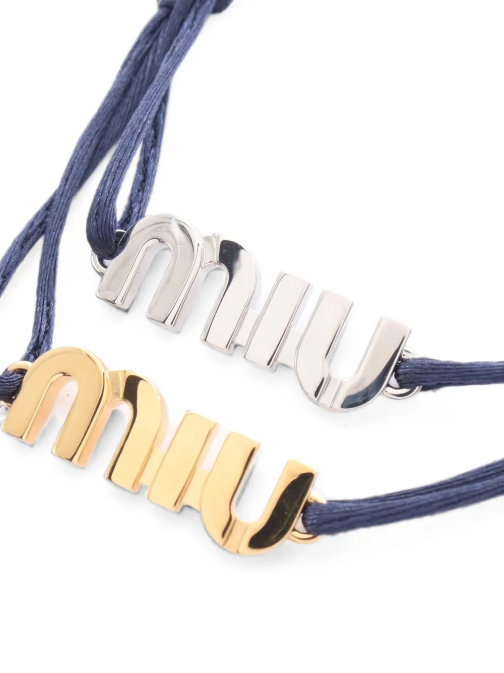 Miu Miu Pre-owned 2020s Logo-plaque Cord Bracelets (set of Two) in Gold, view 4