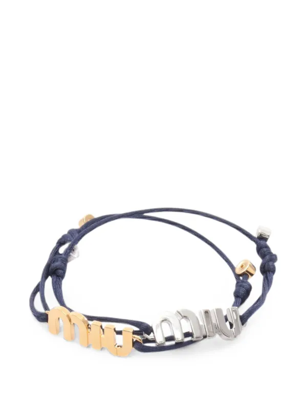 Miu Miu Pre-owned 2020s Logo-plaque Cord Bracelets (set of Two) in Gold