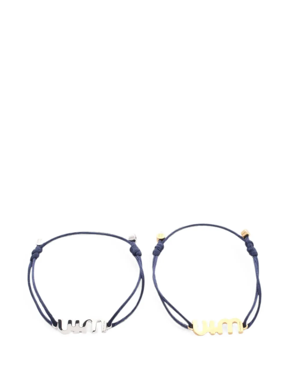 Miu Miu Pre-owned 2020s Logo-plaque Cord Bracelets (set of Two) in Gold, view 3