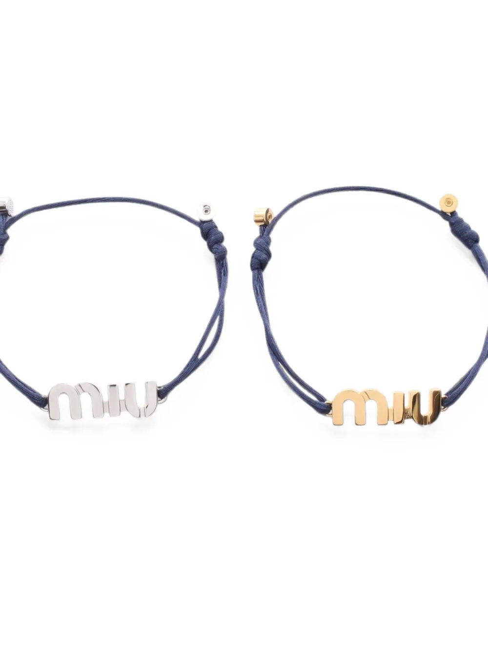 Miu Miu Pre-owned 2020s Logo-plaque Cord Bracelets (set of Two) in Gold, view 2