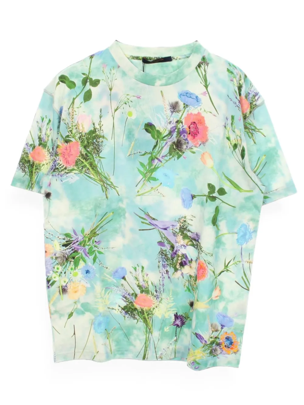 Louis Vuitton Pre-Owned 2020s floral-embroidered T-shirt - Blu
