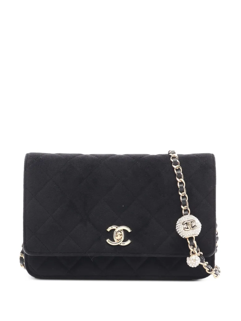 CHANEL Pre-Owned 2020-2021 Matelassé Rhinestone chain wallet - Nero