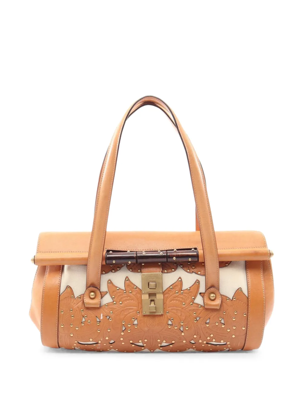 Gucci Pre-Owned 2010s floral-carving Bamboo handbag - Marrone