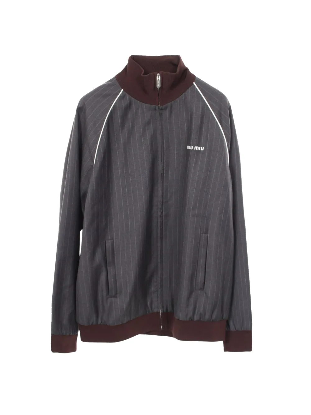 Miu Miu Pre-Owned 2010s pinstripe logo-embroidered jacket - Grigio