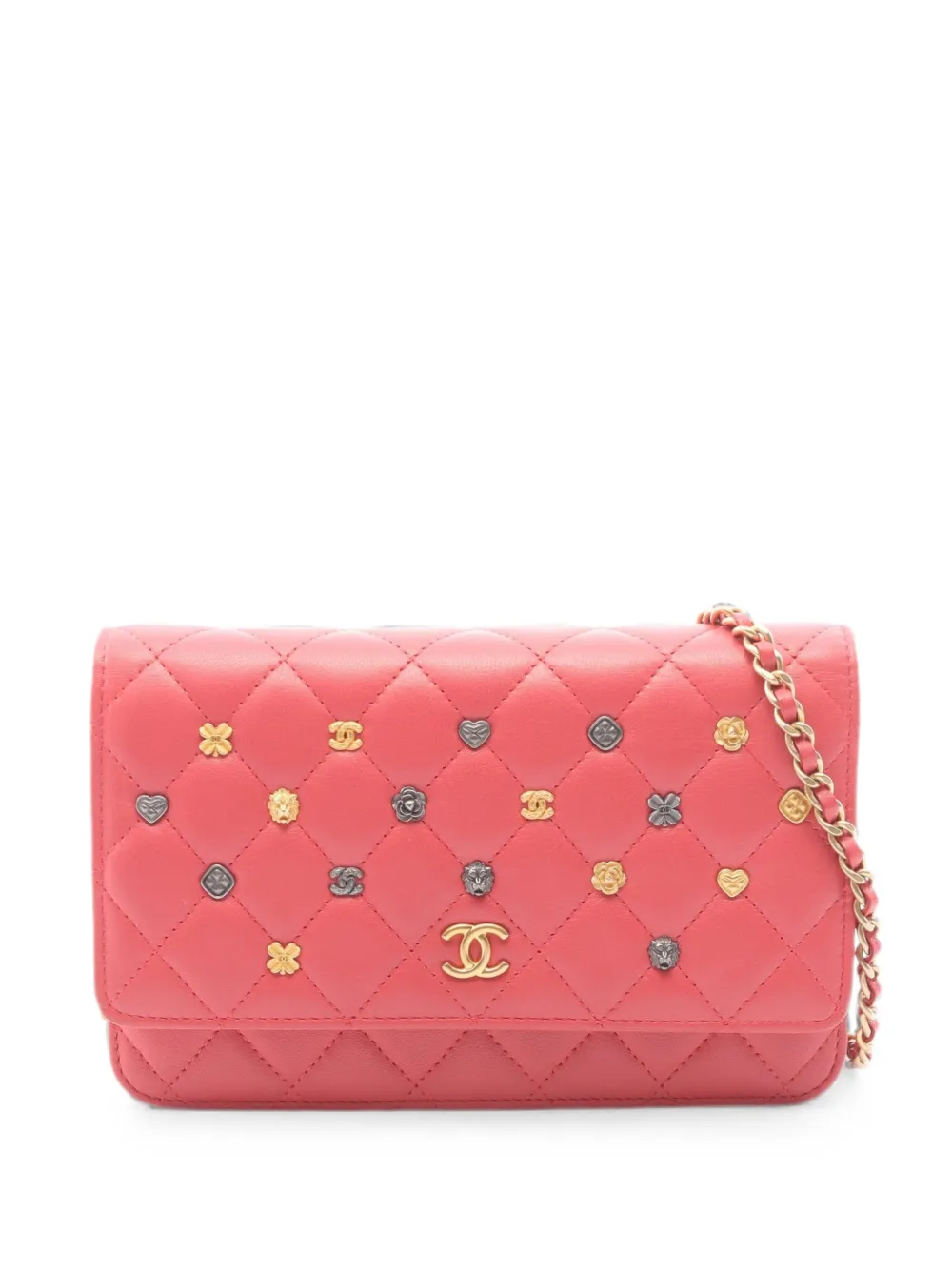 CHANEL Pre-Owned 2018-2019 matelassé icon charm chain wallet mini crossbody bag - Pink