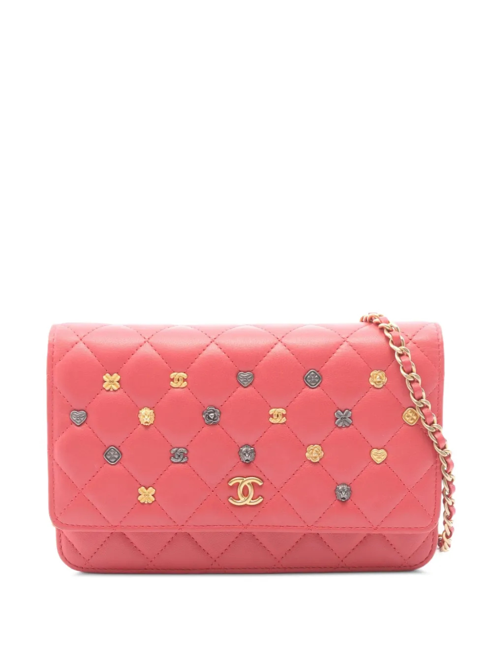 CHANEL Pre-Owned 2018-2019 matelassé icon charm chain wallet mini crossbody bag - Rosa