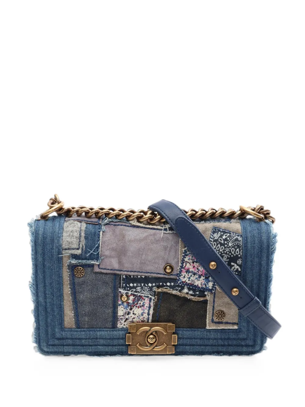 CHANEL Pre-Owned 2014-2015 Boy Chanel patchwork shoulder bag - Blue