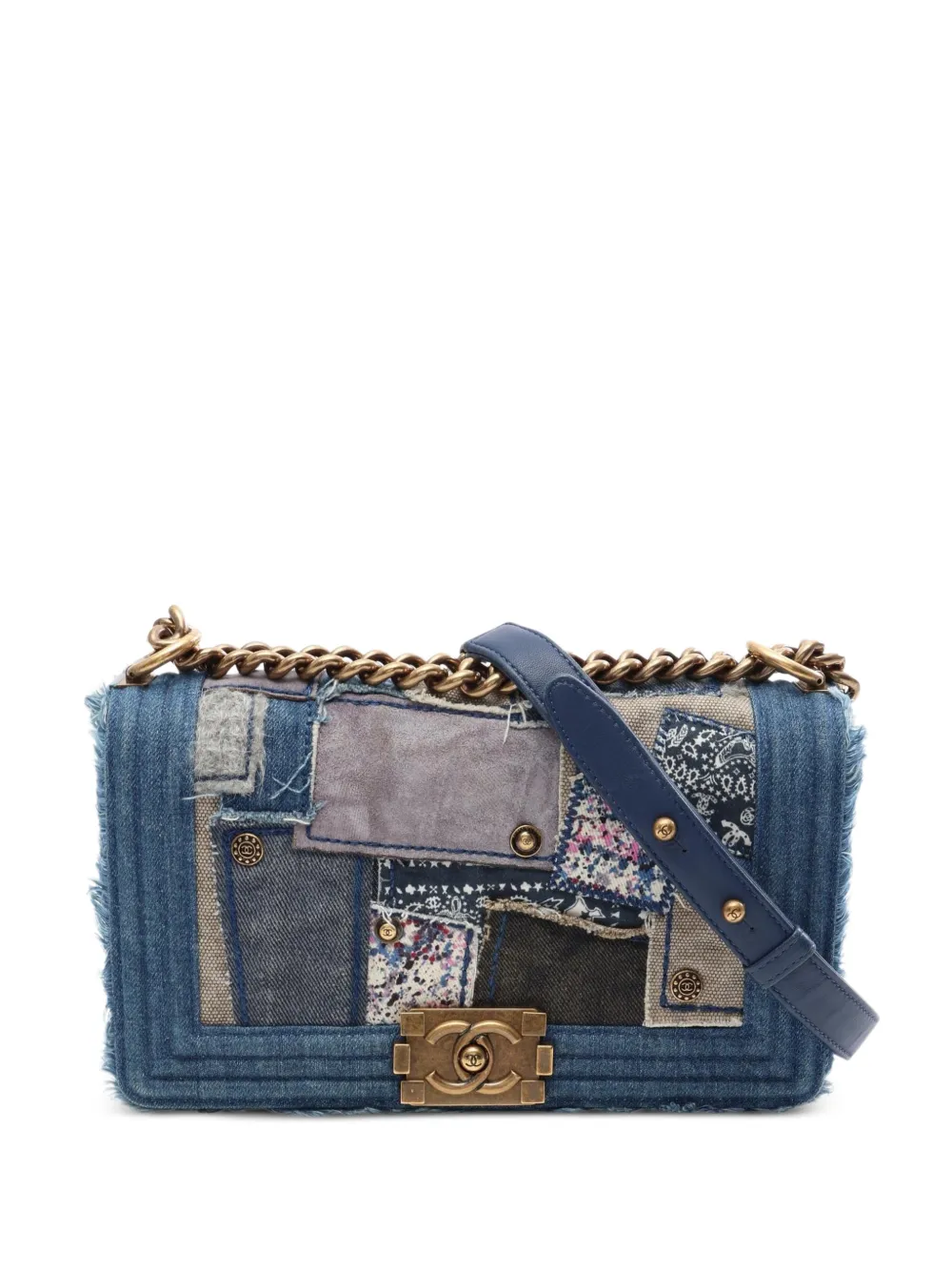 CHANEL Pre-Owned 2014-2015 Boy Chanel patchwork shoulder bag - Blu