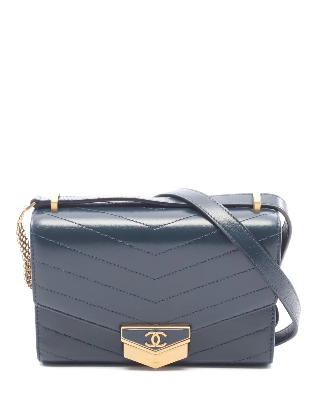 CHANEL Pre-Owned 2018-2019 Chevron V-stitch shoulder bag - Blu
