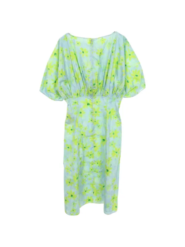 marni green dress WOMEN'S AQUAMARINE FLORAL Print DRESS, 38 Long sleeve
